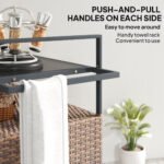 2-Tier Shelf PE Rattan Outdoor Bar Table, Glass Top Outdoor Serving Cart with Cabinet, Mixed Brown - Image 7