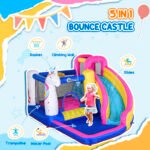 Inflatable Water Slide Bounce House with Trampoline, Climbing Wall, Water Cannon, Basketball Hoop, Splash Pool, 450W Blower, Unicorn Themed Bouncy House for Kids 3-8 Years Old - Image 4