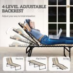 Folding Chaise Lounge Pool Chair with 4-Position Reclining Back, Pillow, Breathable Mesh & Bungee Seat, Rainbow Striped - Image 4