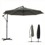 10 ft Offset Patio Umbrella with Cover, Hanging Cantilever Umbrella with 360° Rotation, Crank Handle, Tilt - Image 9