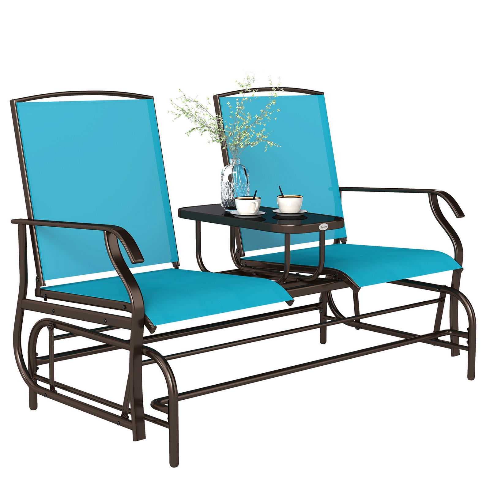 HlD7641987dc295e1.jpg 2 Seater Glider for Outside Outdoor Glider Seat with Breathable Mesh Fabric Armrests for Backyard Garden Porch Blue - Image 1