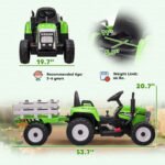 12V Ride on Tractor with Trailer, 25W Dual Motors, Battery Powered Electric Tractor with Remote Control, Music Startup Sound and Horn, LED Lights, Green - Image 3