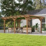 12' x 16' Outdoor Pergola Grape Trellis, Wood Gazebo for Climbing Plants at Garden, Patio, Backyard, Deck, Brown - Image 2