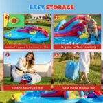 Inflatable Water Slide 6 in 1 with 480W Blower, Bounce House with Climbing Wall, Splashing Pool, Basketball Hoop - Image 7