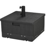 3-in-1 Outdoor Umbrella Base, Coffee End Table, Flower Box Planter, 175lbs Capacity Patio Umbrella Stand Table with Wheels and Handles