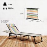 Folding Chaise Lounge Pool Chair with 4-Position Reclining Back, Pillow, Breathable Mesh & Bungee Seat, Rainbow Striped - Image 3