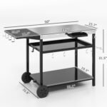 Outdoor Bar Cart Grill Table with Stainless Steel Tabletop, Wheeled Outdoor Serving Cart Prep Table with Storage, Hooks - Image 3