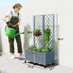 Planter Box with Trellis, Self Watering Raised Garden Bed with Lockable Wheels and Drainage Holes, Gray - Image 3