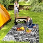 Reversible Outdoor Rug, Waterproof Plastic Straw with Carry Bag, 6' x 9', Black & White Geometric Wall - Image 2