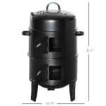 3-in-1 Vertical Charcoal BBQ Smoker Grill with 2 Cooking Areas and Thermometer - Image 3
