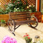 41" Wooden Wagon Wheel Bench, Rustic Outdoor Patio Bench Weather Resistance Furniture, 2-Person Slatted Seat with Backrest, Carbonized - Image 8