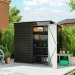 6' x 4' Outdoor Garden Shed, Metal Storage Shed with Lockable Door and Gloves for Backyard Garden Patio, Dark Gray - Image 2