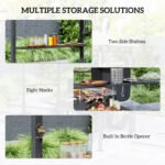 8' x 5' Outdoor Grill Gazebo, Barbecue Gazebo Shelter with LED Light, 2 Side Shelves, Hooks, Bottle Opener, Khaki - Image 5