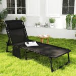 Reclining Chaise Lounge Chair, Portable Sun Lounger, Folding Camping Cot with Adjustable Backrest and Removable Pillow, for Patio, Garden, Beach, Black - Image 2