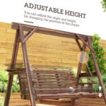 3 Seat Wooden Porch Swing with Stand, Patio Swing with Side Tables, for Garden, Poolside, Backyard, Carbonized Brown - Image 6