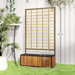 Wooden Raised Garden Bed with Trellis, Removable Pots for Backyard, Patio, Balcony, 29" x 11" x 52", Teak - Image 3