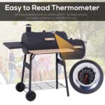 Charcoal BBQ, Portable Grill with Wheels, All-in-One Grill, Side vent, Two Shelves and Metal Grating, Lit-Mounted Thermometer, Wooden Handle, for Outdoor Cooking, Black - Image 4