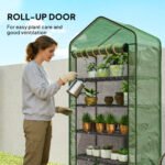 5 Tier Mini Greenhouse, Small Portable Greenhouse with PE Cover, Roll-Up Zippered Door, 76" x 35.4" x 19.3", Green - Image 7