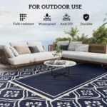 Reversible Outdoor Rug, Waterproof Plastic Straw with Carry Bag, 9' x 18', Blue & White Gourd Border - Image 6