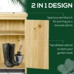 Garden Storage Cabinet, Outdoor Tool Shed with Galvanized Top and Two Shelves for Yard Tools or Pool Accessories, Natural - Image 4