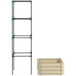 Galvanized Planter Box, 24" x 24" x 73.5" Raised Garden Bed with Tomato Cage for Climbing Vines, Cream