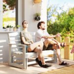Patio Glider Bench w/ HDPE Slatted Double Rocking Chair, Distressed White - Image 2