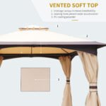 10' x 12' Outdoor Gazebo with Netting, Patio Gazebo Canopy with 2-Tier Soft Top Roof and Steel Frame for Lawn, Garden, Backyard and Deck - Image 4