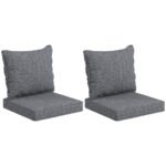 Patio Chair Cushions Set of 2 with Seat & Backrest, Fade Resistant Seat Replacement Cushion Set, Gray