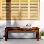 2-Seat Wood Garden Bench, Patio Bench Outdoor Bench with Slatted Seat, Backless Front Porch Bench for Park, Garden, Poolside, Deck, Carbonized - Image 7