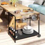 Outdoor Bar Cart Patio Serving Cart with Wine Holders Natural - Image 2