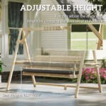 3 Seat Wooden Porch Swing with Stand, Patio Swing with Cushion, for Garden, Poolside, Backyard, Natural Wood - Image 7