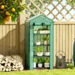 Mini Greenhouse with Screen Roof, 4 Tier Portable Small Greenhouse with High Strength PE Cover, Green - Image 2
