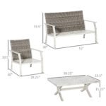 4 Pieces Patio Furniture Set with Cushions, Outdoor Wicker Conversation Sofa Sets, Aluminum Frame Sofa Sets for Backyard, Poolside, Garden, Beige - Image 3
