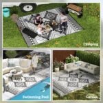 Reversible Outdoor Rug, Waterproof Plastic Straw with Carry Bag, 9' x 12', White & Black Toothed Rhombus - Image 5