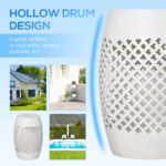 12" Steel Outdoor Side Table, Round Hollow Drum Patio End Table, Accent Table for Indoor and Outdoorr, White - Image 4