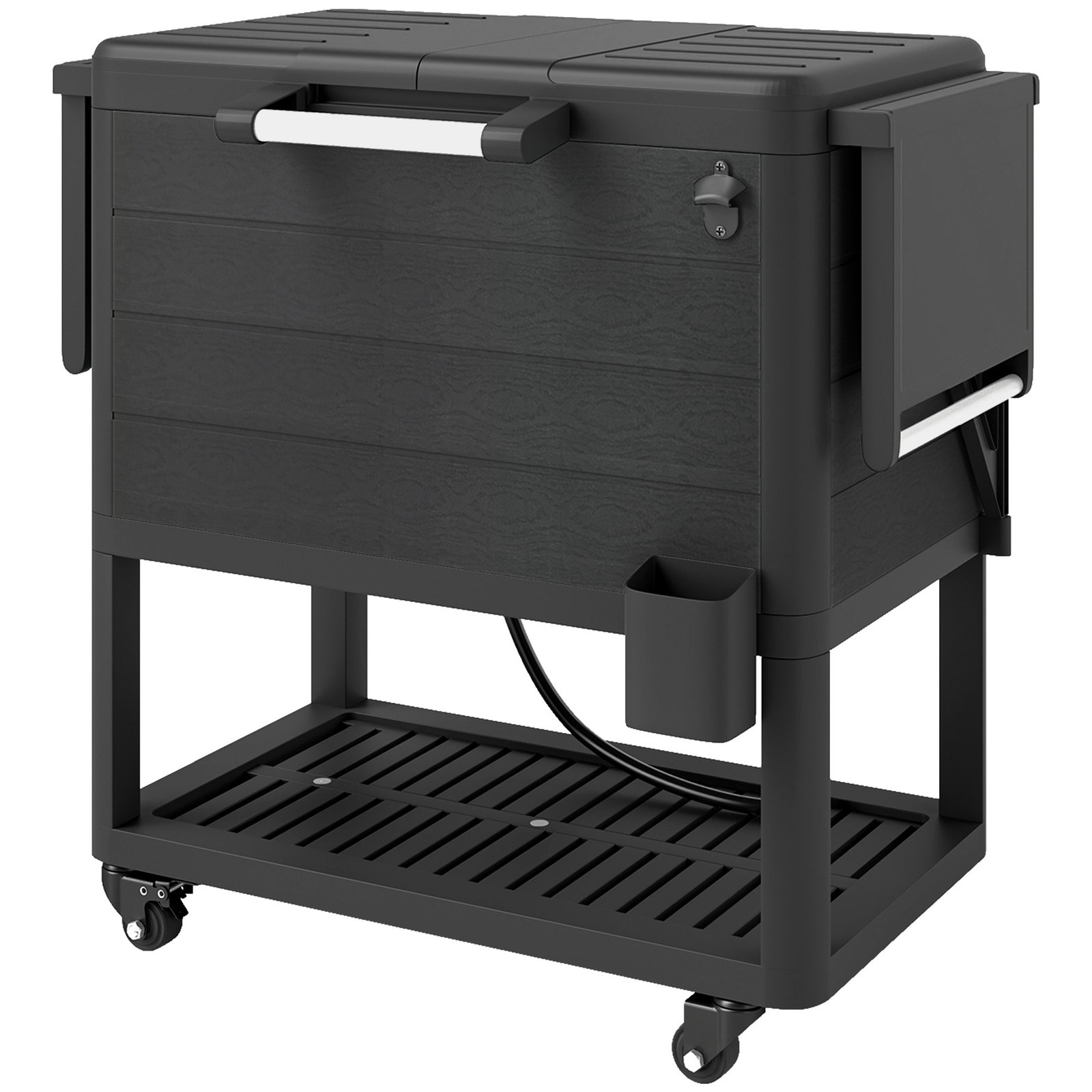 ITz84219496c1a930.jpg 104 Quart Large Capacity Outdoor Cooler Cart, Patio Rolling Ice Chest with Bottle Opener Shelves Wheels, Black - Image 1