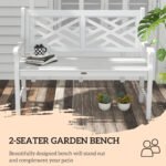 Outdoor Garden Bench, Wooden Frame Patio Bench with Geometric Pattern, 43.25 Inch Weatherproof 2-Person Love Seat for Garden, Lawn, Porch, Yard, Work Entryway, White - Image 5