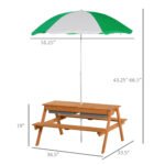 Kids 3 in 1 Sand and Water Table, Wooden Outdoor Convertible Picnic Table with Umbrella and Storage Inside, Bench Backyard Furniture for Garden, Patio, or Balcony - Image 3