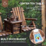 Double Wooden Adirondack Chair with Ice Bucket, Outdoor Loveseat with High Backrest, Smooth Armrest, Rustic Brown - Image 5