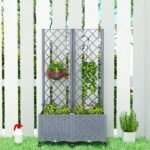 Planter Box with Trellis, Self Watering Raised Garden Bed with Lockable Wheels and Drainage Holes, Gray - Image 8