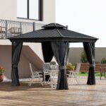 10' x 10' Hardtop Gazebo, Pavilion Gazebo with Curtains, Nettings, Aluminum Frame, Hooks, for Garden, Patio - Image 2