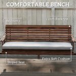 3 Seat Wooden Porch Swing with Stand, Patio Swing with Cushion, for Garden, Poolside, Backyard, Carbonized Brown - Image 5