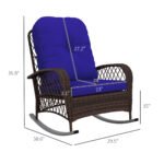 Rattan Porch Rocker w/ Plush Cushion, Dark Blue - Image 3