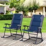 2 Piece Outdoor Patio Furniture Set with 2 Folding Padded Rocking Chairs, Bistro Style for Porch, Camping, Balcony, Navy Blue - Image 2