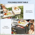 Outdoor Grill Cart Table with Stainless Steel Top, Movable Pizza Oven Table with Foldable Side Table, Wheels - Image 5