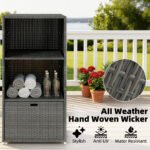 Valet Pool Towel Rack, Water-Resistant PE Plastic Rattan Wicker Storage Organizer, 2 Shelves, 1 Basket Drawer, Dark Gray - Image 5