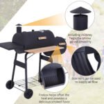 Charcoal BBQ, Portable Grill with Wheels, All-in-One Grill, Side vent, Two Shelves and Metal Grating, Lit-Mounted Thermometer, Wooden Handle, for Outdoor Cooking, Black - Image 6