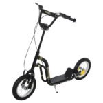Youth Scooter Front and Rear Caliper Dual Brakes 12-Inch Inflatable Front Wheel Ride On Toy For Age 5+ - Black