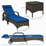 Patio Wicker Chaise Lounge Chair Set of 2 with Table, Adjustable Backrest, Wheels, Cushion & Headrest, Blue - Image 3