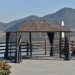10' x 13' Hardtop Gazebo with Curtains, Netting, Pavilion with Steel Roof Ceiling Hook for Garden Patio, Gray - Image 2